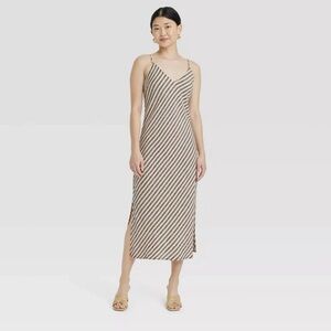 Women's Linen Slip Dress - A New Day Tan & Black Striped